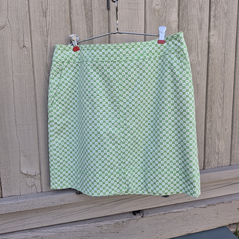 Talbots Green and White Patterned Women's Lined Mini Skirt